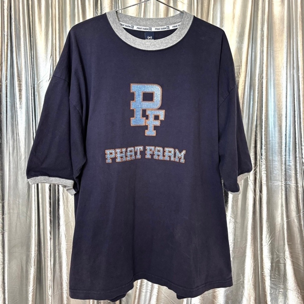 Vintage Y2K Phat Farm Navy Ringer Tee Embroidered Logo